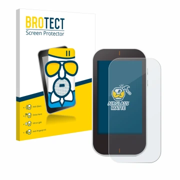 Front side of a product packaging with the brand logo BROTECT. Next to it is the device Garmin Approach G80 shown with the cor