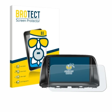 Front side of a product packaging with the brand logo BROTECT. Next to it is the device Mazda CX-5 2017 Infotainment System sh