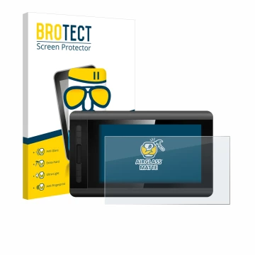 Front side of a product packaging with the brand logo BROTECT. Next to it is the device XP-Pen Artist 12 shown with the corres