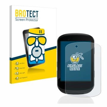 Front side of a product packaging with the brand logo BROTECT. Next to it is the device Garmin Edge 530 shown with the corresp