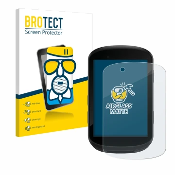 Front side of a product packaging with the brand logo BROTECT. Next to it is the device Garmin Edge 830 shown with the corresp