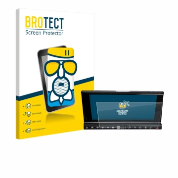 Front side of a product packaging with the brand logo BROTECT. Next to it is the device DS 7 Crossback Infotainmentsystem show