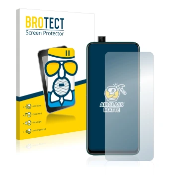 Front side of a product packaging with the brand logo BROTECT. Next to it is the device Huawei P smart Z shown with the corres