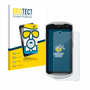 Front side of a product packaging with the brand logo BROTECT. Next to it is the device Zebra TC52-HC shown with the correspon