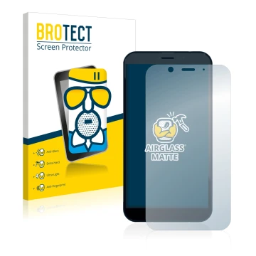 Front side of a product packaging with the brand logo BROTECT. Next to it is the device Shiftphones Shift6m shown with the cor