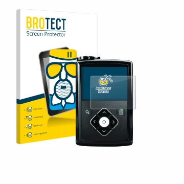 Front side of a product packaging with the brand logo BROTECT. Next to it is the device Medtronic Minimed 640G shown with the 