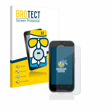 Front side of a product packaging with the brand logo BROTECT. Next to it is the device Datalogic Memor 10 shown with the corr