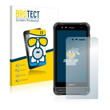 Front side of a product packaging with the brand logo BROTECT. Next to it is the device Cyrus CS22 XA shown with the correspon