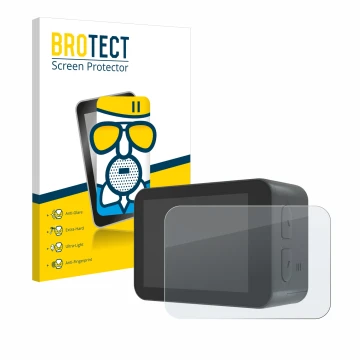 Front side of a product packaging with the brand logo BROTECT. Next to it is the device Akaso V50X shown with the correspondin