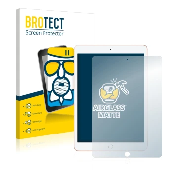 Front side of a product packaging with the brand logo BROTECT. Next to it is the device Apple iPad 10.2