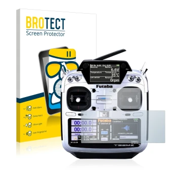 Front side of a product packaging with the brand logo BROTECT. Next to it is the device Robbe Futaba T32MZ shown with the corr