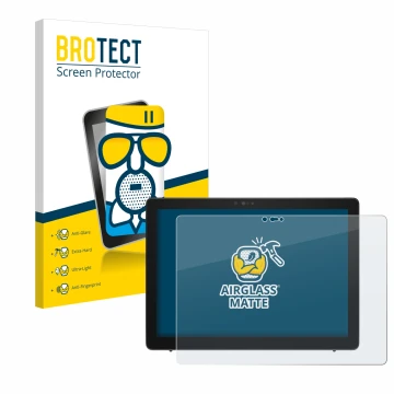 Front side of a product packaging with the brand logo BROTECT. Next to it is the device Dell Latitude 7200 2-in-1 shown with t