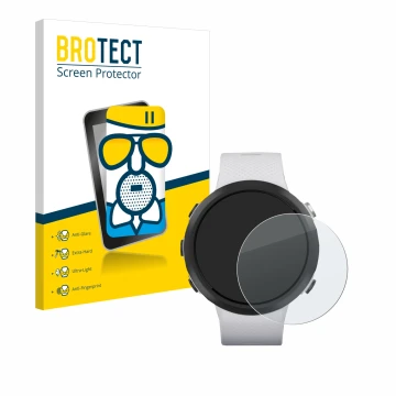 Front side of a product packaging with the brand logo BROTECT. Next to it is the device Garmin Swim 2 shown with the correspon