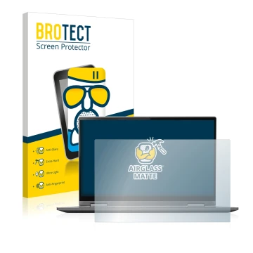 Front side of a product packaging with the brand logo BROTECT. Next to it is the device Lenovo Yoga C740 14