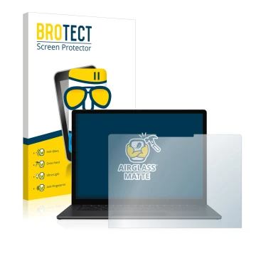 Front side of a product packaging with the brand logo BROTECT. Next to it is the device Microsoft Surface Laptop 3 15