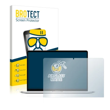 Front side of a product packaging with the brand logo BROTECT. Next to it is the device Apple MacBook Pro 16