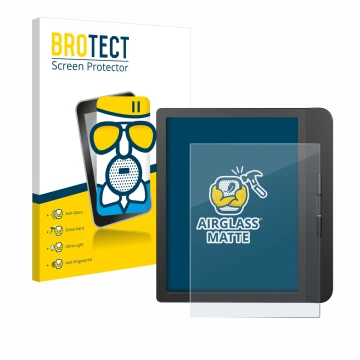 Front side of a product packaging with the brand logo BROTECT. Next to it is the device Tolino Vision 5 shown with the corresp