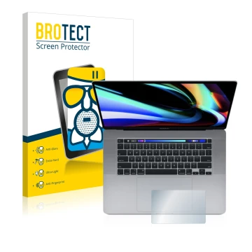 Front side of a product packaging with the brand logo BROTECT. Next to it is the device Apple MacBook Pro 16
