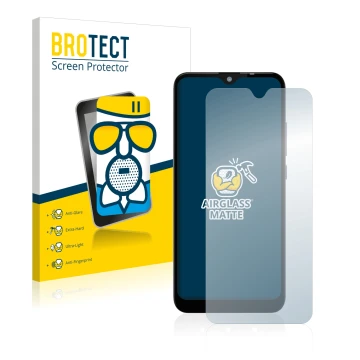 Front side of a product packaging with the brand logo BROTECT. Next to it is the device Gigaset GS110 shown with the correspon