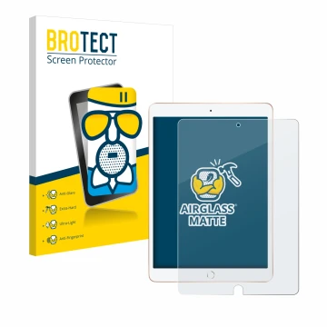 Front side of a product packaging with the brand logo BROTECT. Next to it is the device Apple iPad 10.2