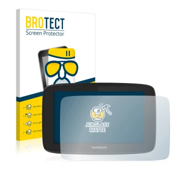 Front side of a product packaging with the brand logo BROTECT. Next to it is the device TomTom Go Professional 520 shown with 