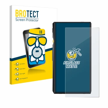 Front side of a product packaging with the brand logo BROTECT. Next to it is the device FiiO M11 Pro shown with the correspond