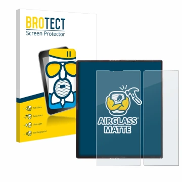 Front side of a product packaging with the brand logo BROTECT. Next to it is the device Huawei Mate Xs shown with the correspo