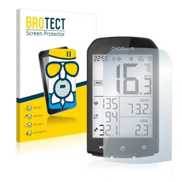 Front side of a product packaging with the brand logo BROTECT. Next to it is the device Cycplus M1 2.9
