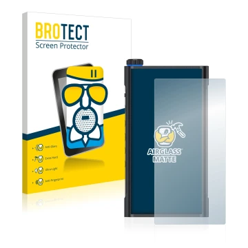 Front side of a product packaging with the brand logo BROTECT. Next to it is the device FiiO M15 shown with the corresponding 