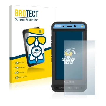 Front side of a product packaging with the brand logo BROTECT. Next to it is the device Ecom Smart-Ex 02 DZ1 shown with the co