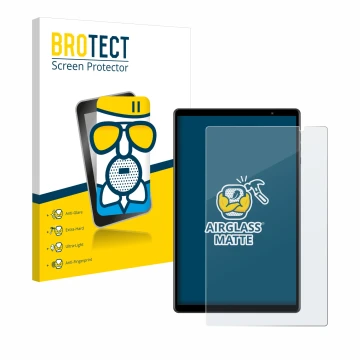 Front side of a product packaging with the brand logo BROTECT. Next to it is the device Teclast P10S shown with the correspond