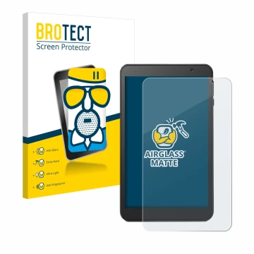 Front side of a product packaging with the brand logo BROTECT. Next to it is the device Vankyo MatrixPad S8 shown with the cor