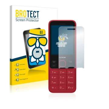 Front side of a product packaging with the brand logo BROTECT. Next to it is the device Nokia 150 2020 shown with the correspo