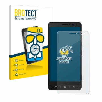 Front side of a product packaging with the brand logo BROTECT. Next to it is the device Beafon M5 shown with the corresponding