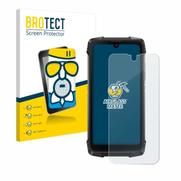 Front side of a product packaging with the brand logo BROTECT. Next to it is the device Blackview BV6900 shown with the corres