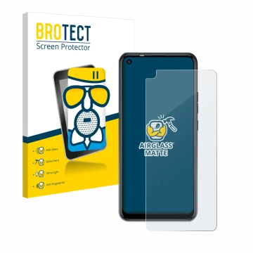 Front side of a product packaging with the brand logo BROTECT. Next to it is the device Tecno Spark 5 Pro shown with the corre