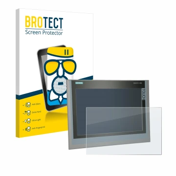 Front side of a product packaging with the brand logo BROTECT. Next to it is the device Siemens Simatic HMI TP 1500 Comfort sh