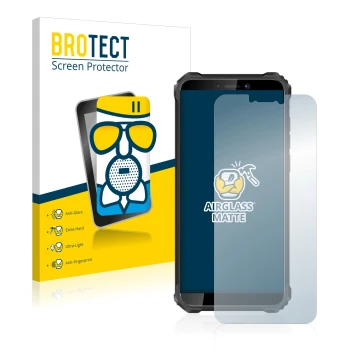 Front side of a product packaging with the brand logo BROTECT. Next to it is the device Oukitel WP5 Pro shown with the corresp