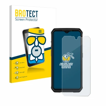 Front side of a product packaging with the brand logo BROTECT. Next to it is the device Ulefone Armor 9 shown with the corresp