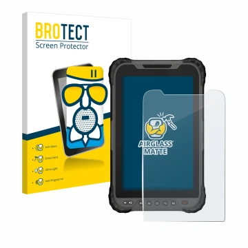 Front side of a product packaging with the brand logo BROTECT. Next to it is the device GeoMax Zenius 800 shown with the corre