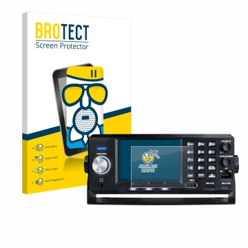 Front side of a product packaging with the brand logo BROTECT. Next to it is the device Uniden SDS200E shown with the correspo