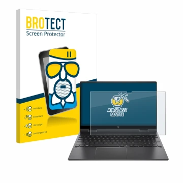 Front side of a product packaging with the brand logo BROTECT. Next to it is the device HP Envy x360 (15-eX) (358 mm x 230 mm)