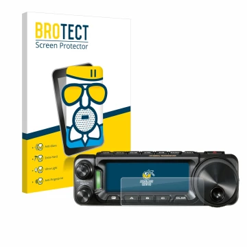 Front side of a product packaging with the brand logo BROTECT. Next to it is the device Yaesu FT-891 shown with the correspond