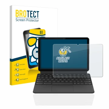 Front side of a product packaging with the brand logo BROTECT. Next to it is the device Lenovo IdeaPad Duet Chromebook 10.1