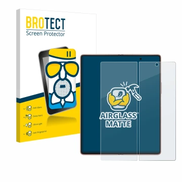 Front side of a product packaging with the brand logo BROTECT. Next to it is the device Samsung Galaxy Z Fold 2 5G (Inner disp