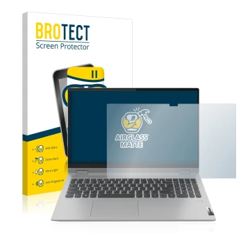 Front side of a product packaging with the brand logo BROTECT. Next to it is the device Lenovo IdeaPad Flex 5 15