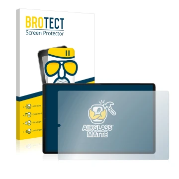 Front side of a product packaging with the brand logo BROTECT. Next to it is the device Lenovo Tab M10 FHD Plus (Landscape) sh