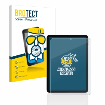 Front side of a product packaging with the brand logo BROTECT. Next to it is the device Apple iPad Air 4 WiFi 2020 (4th Gen.) 