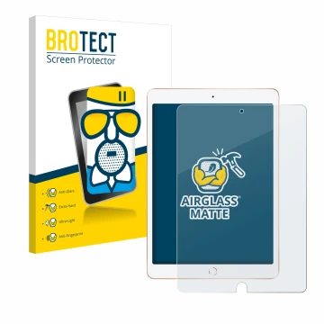 Front side of a product packaging with the brand logo BROTECT. Next to it is the device Apple iPad 10.2