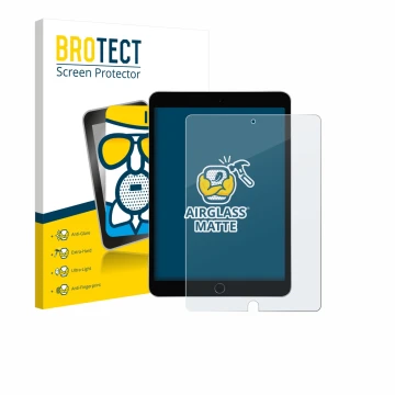 Front side of a product packaging with the brand logo BROTECT. Next to it is the device Apple iPad 10.2